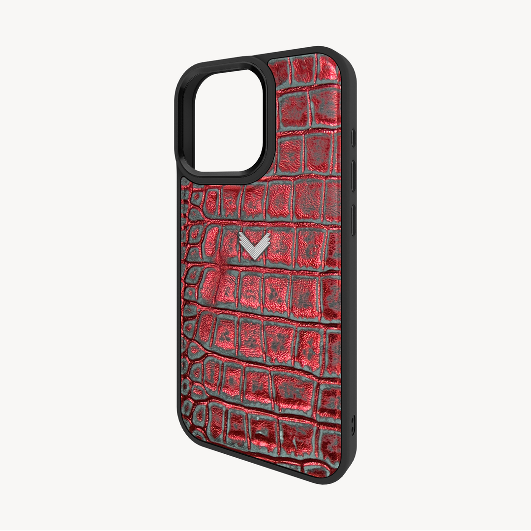 iPhone 16 Pro Max Phone Case, Calf Leather, Crocodile Texture