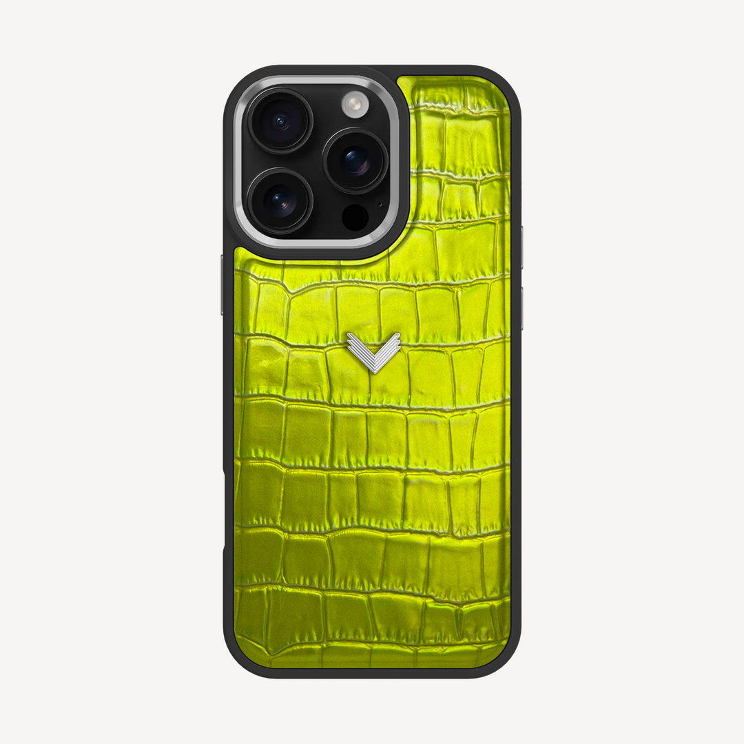 iPhone 16 Pro Phone Case, Calf Leather, Crocodile Texture