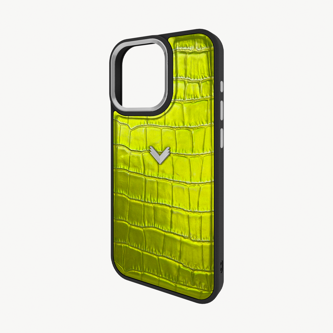 iPhone 16 Pro Phone Case, Calf Leather, Crocodile Texture
