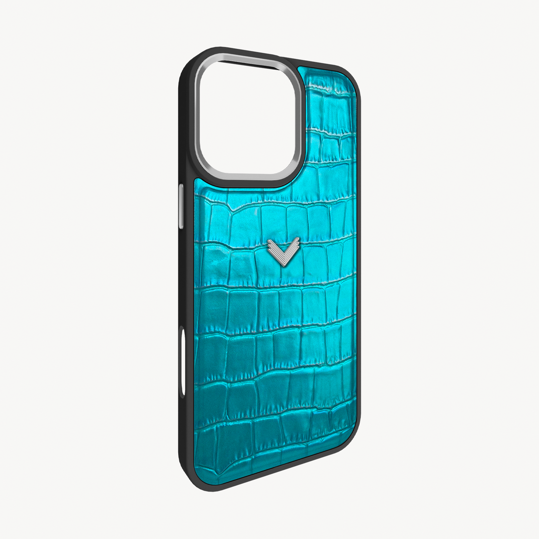 iPhone 16 Pro Phone Case, Calf Leather, Crocodile Texture
