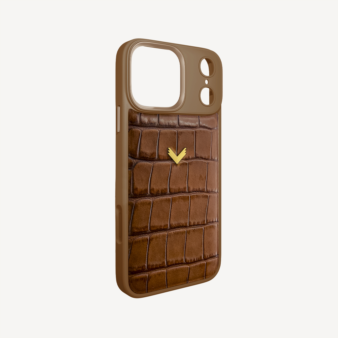 iPhone 17 Pro Max Phone Case, Calf Leather, Crocodile Texture