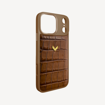 iPhone 17 Pro Max Phone Case, Calf Leather, Crocodile Texture
