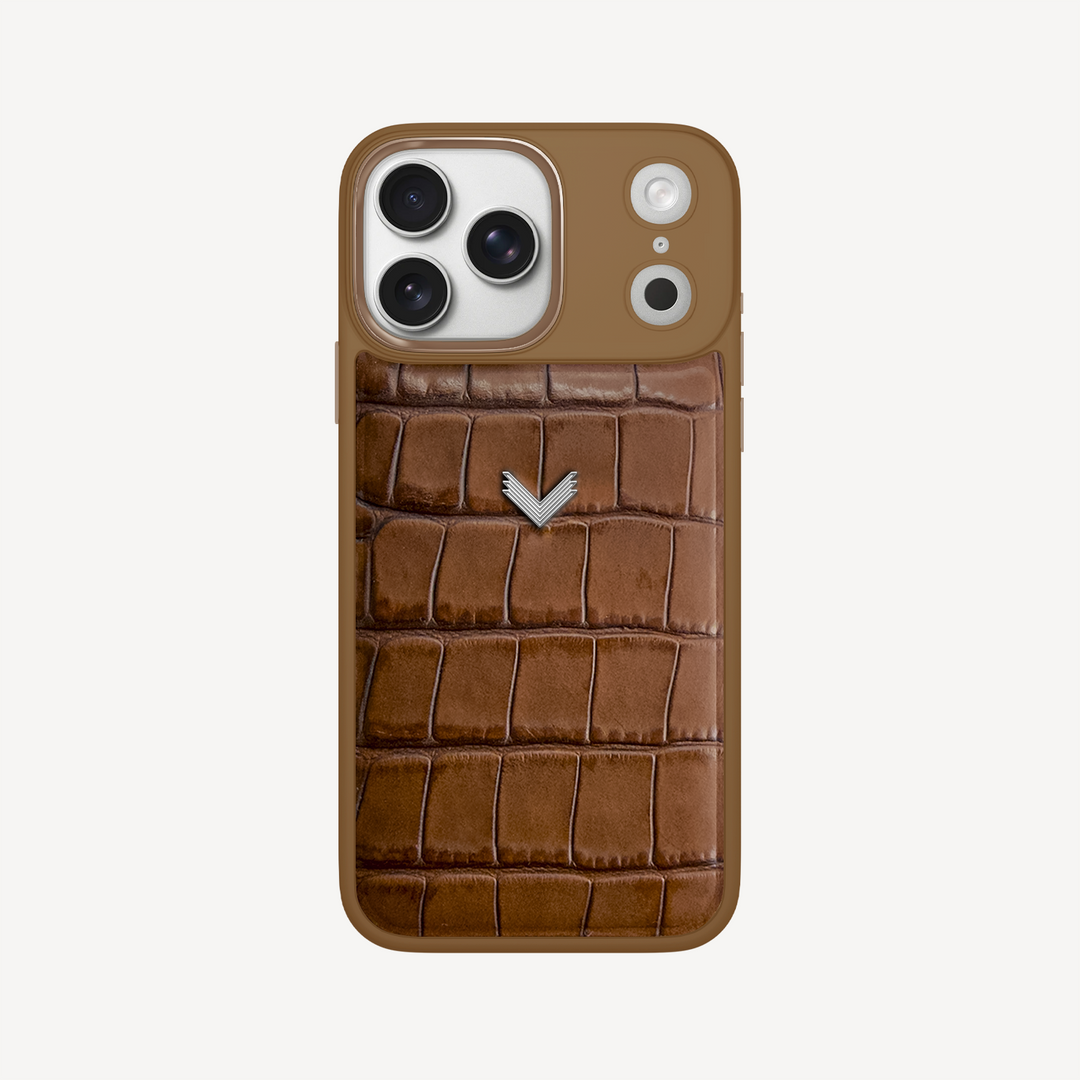 iPhone 17 Pro Max Phone Case, Calf Leather, Crocodile Texture