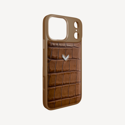 iPhone 17 Pro Max Phone Case, Calf Leather, Crocodile Texture
