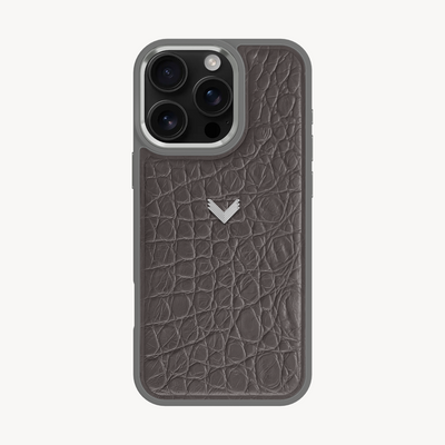 iPhone 16 Pro Phone Case, Calf Leather, Crocodile Texture