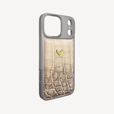 iPhone 17 Pro Phone Case, Calf Leather, Crocodile Texture