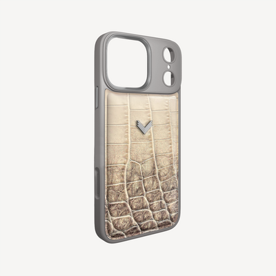 iPhone 17 Pro Phone Case, Calf Leather, Crocodile Texture