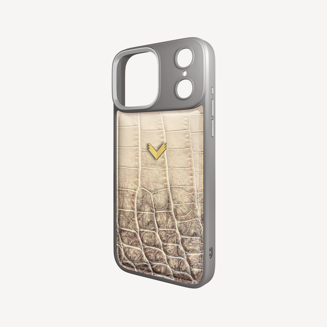 iPhone 17 Pro Max Phone Case, Calf Leather, Crocodile Texture
