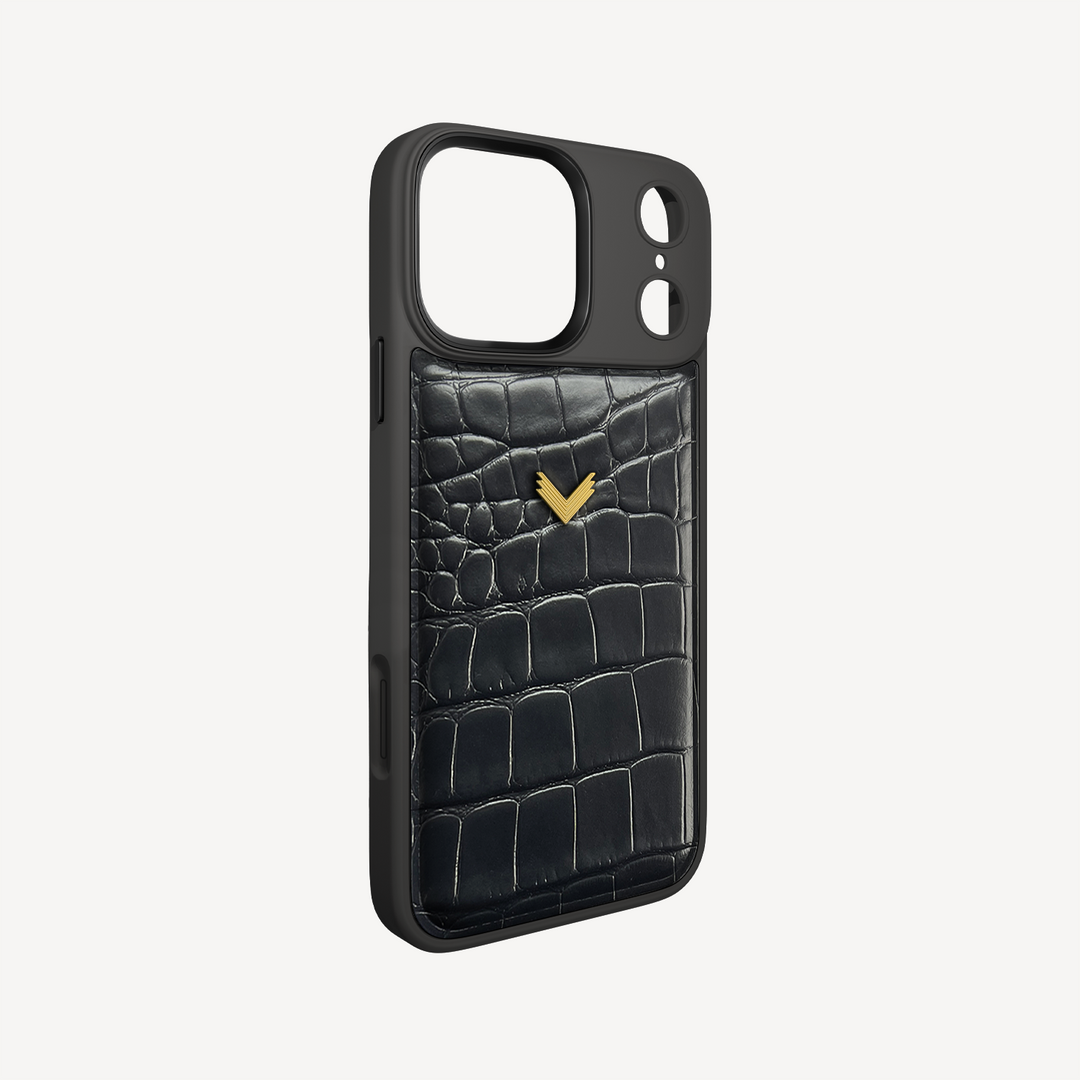 iPhone 17 Pro Max Phone Case, Calf Leather, Crocodile Texture