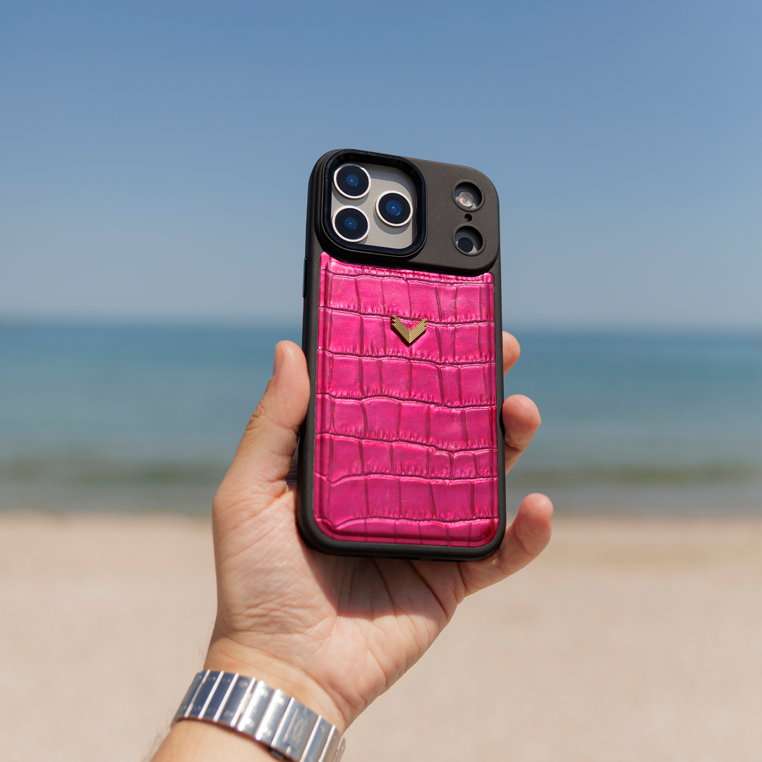 iPhone 17 Pro Phone Case, Calf Leather, Crocodile Texture
