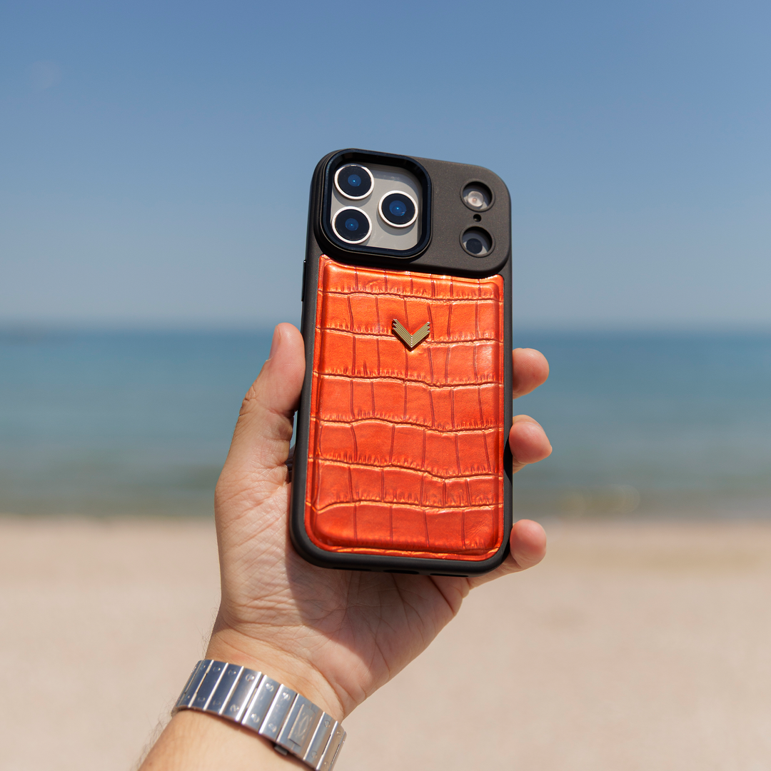 iPhone 17 Pro Phone Case, Calf Leather, Crocodile Texture