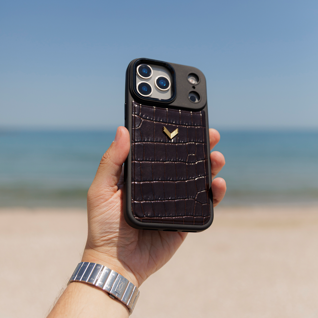 iPhone 17 Pro Max Phone Case, Calf Leather, Crocodile Texture