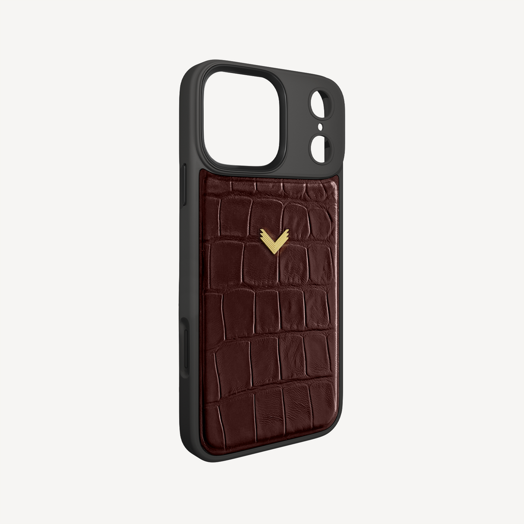 iPhone 17 Pro Max Phone Case, Calf Leather, Crocodile Texture