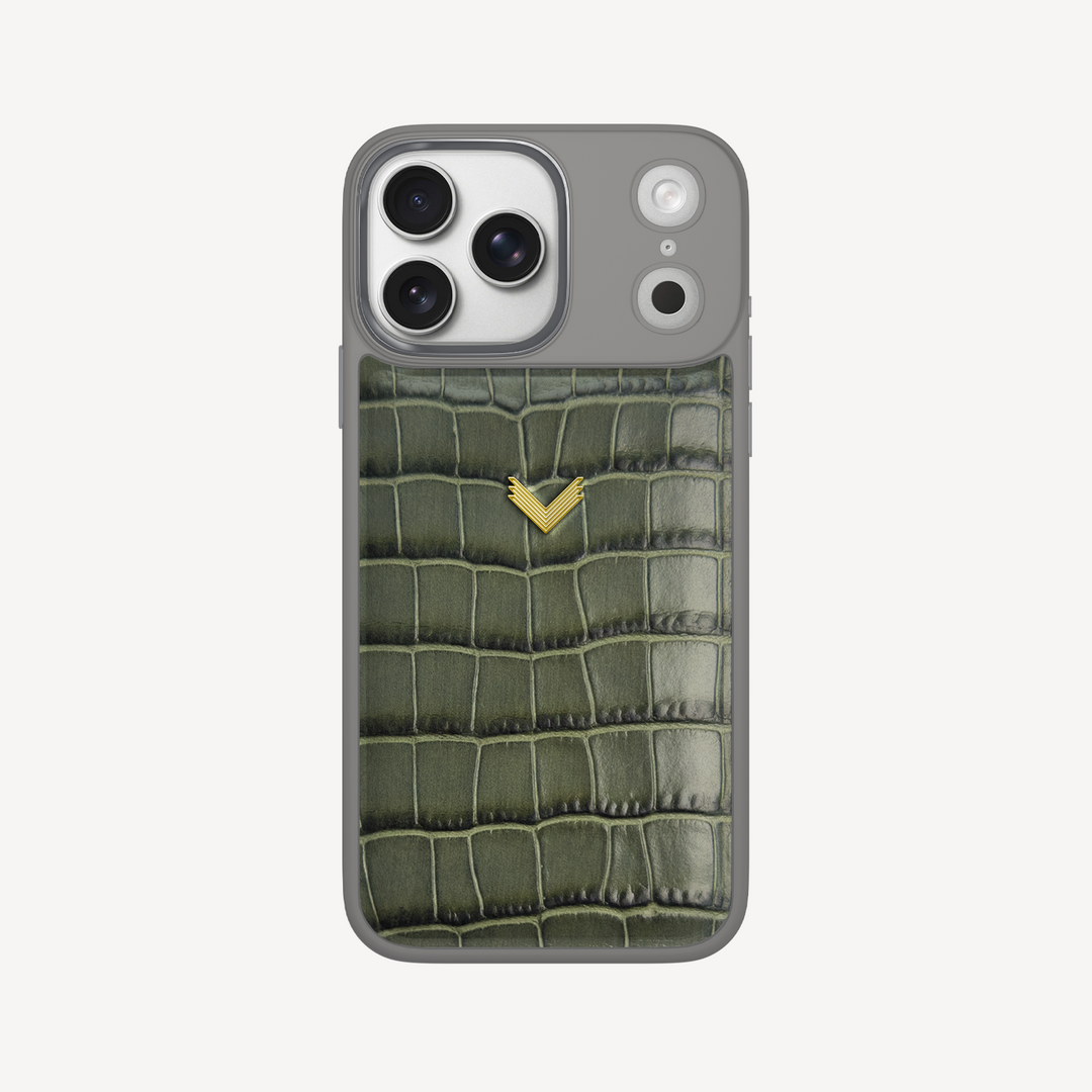 iPhone 17 Pro Max Phone Case, Calf Leather, Crocodile Texture