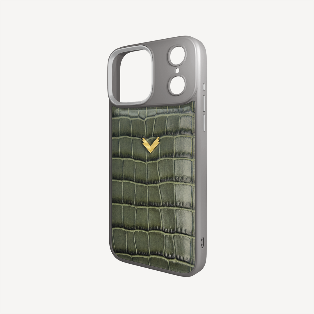 iPhone 17 Pro Max Phone Case, Calf Leather, Crocodile Texture