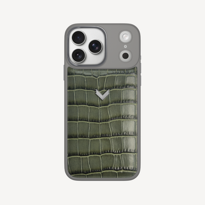 iPhone 17 Pro Phone Case, Calf Leather, Crocodile Texture