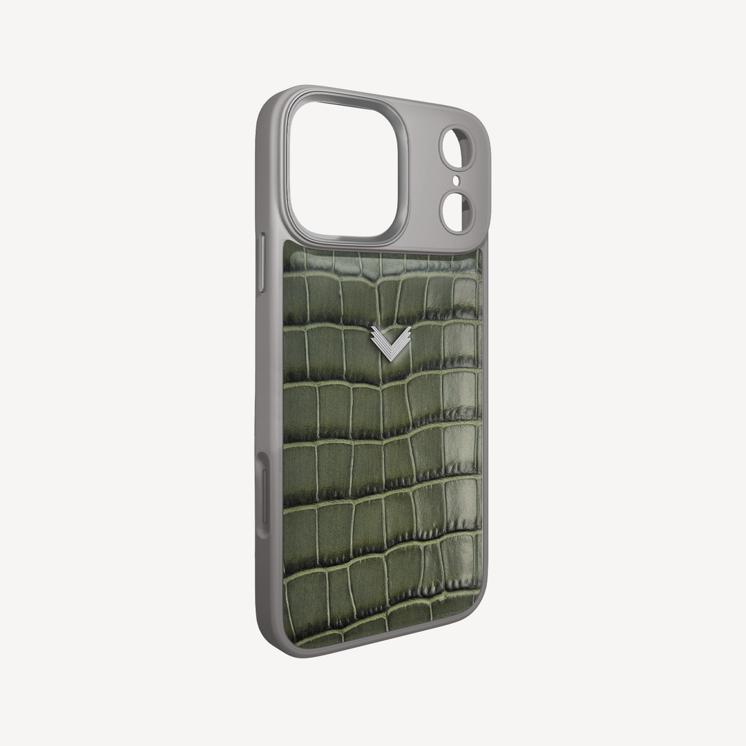 iPhone 17 Pro Phone Case, Calf Leather, Crocodile Texture