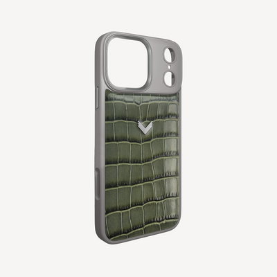 iPhone 17 Pro Phone Case, Calf Leather, Crocodile Texture