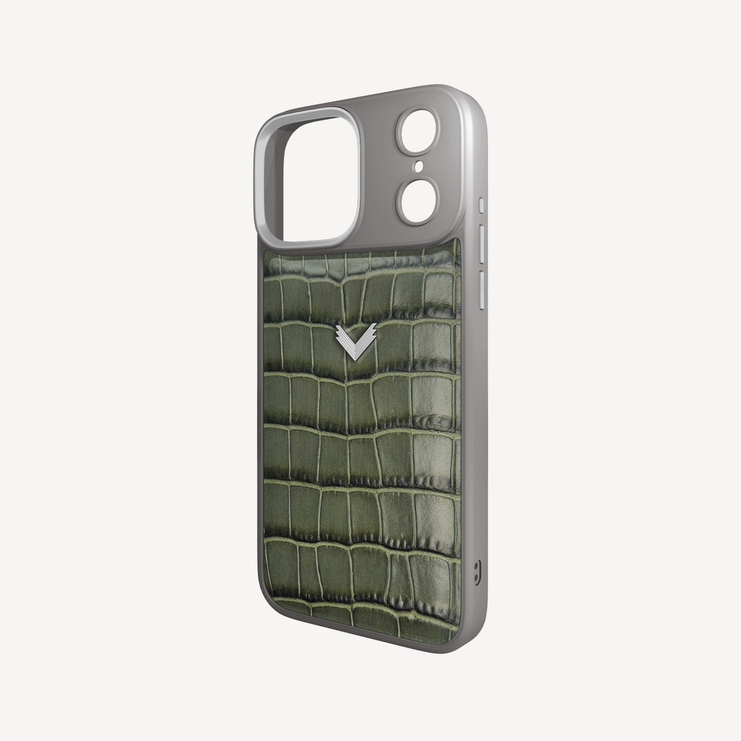 iPhone 17 Pro Phone Case, Calf Leather, Crocodile Texture