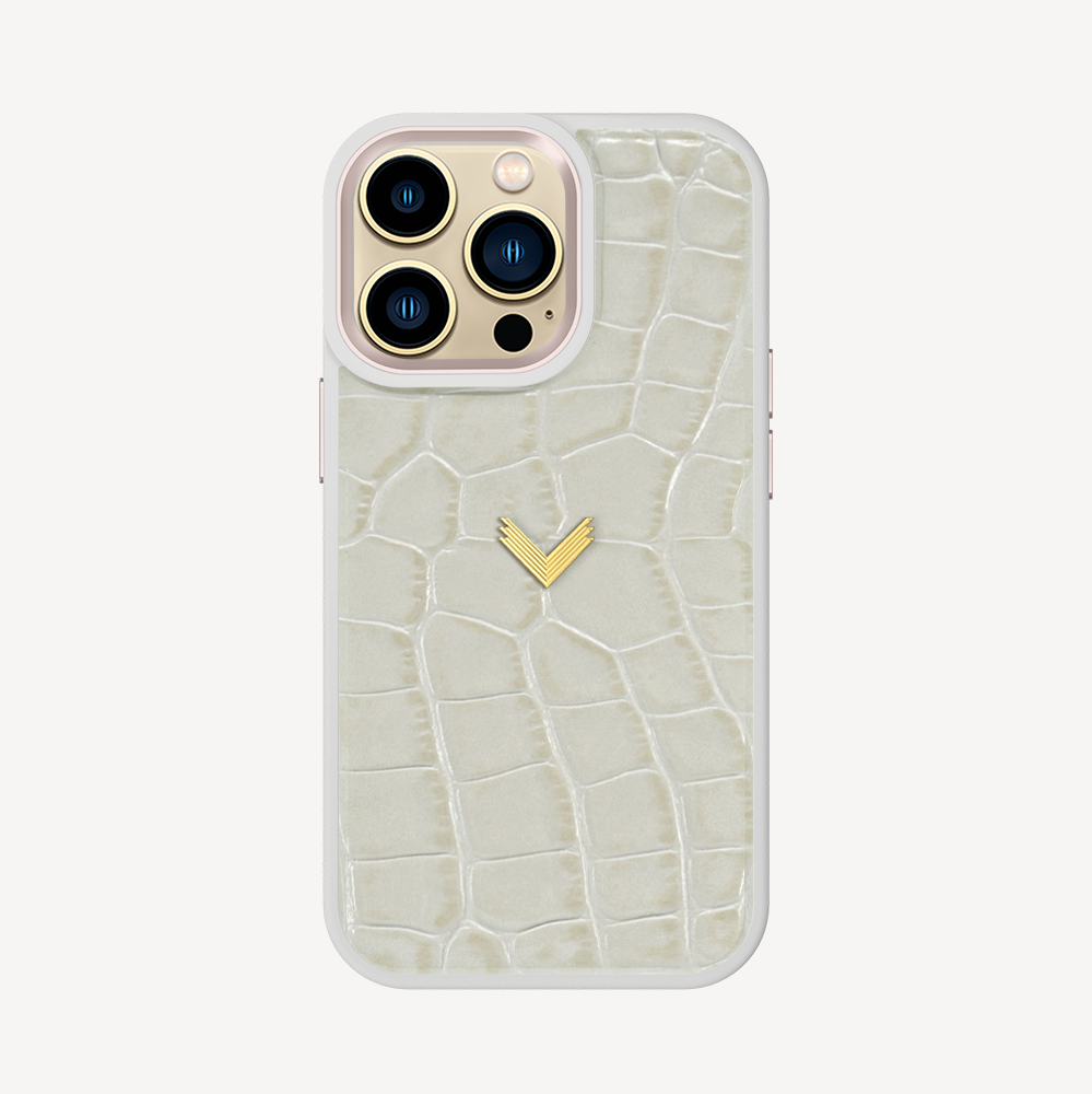 iPhone 14 Pro Max Phone Case, Calf Leather, Crocodile Texture