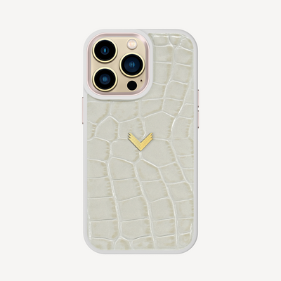 iPhone 14 Pro Max Phone Case, Calf Leather, Crocodile Texture