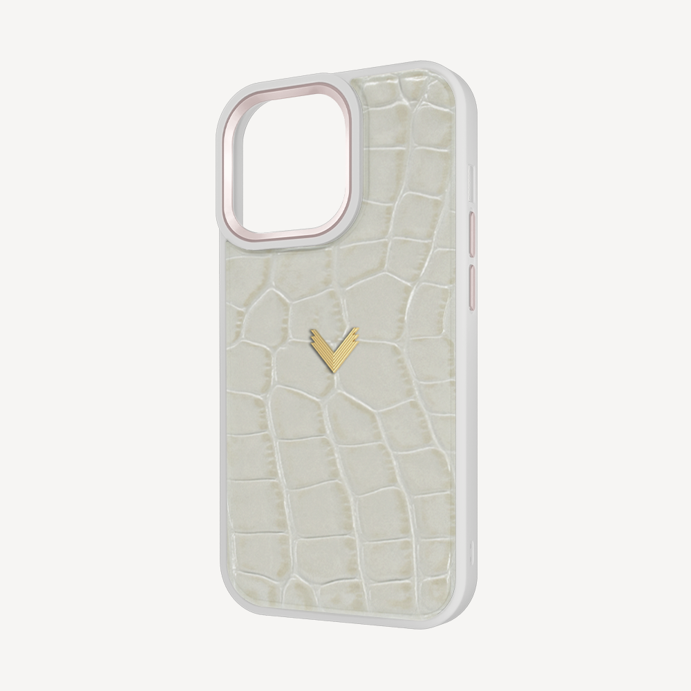 iPhone 14 Pro Max Phone Case, Calf Leather, Crocodile Texture