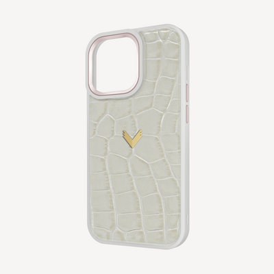 iPhone 14 Pro Max Phone Case, Calf Leather, Crocodile Texture