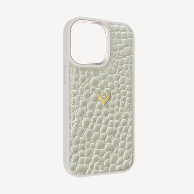 iPhone 13 Pro Phone Case, Calf Leather, Crocodile Texture