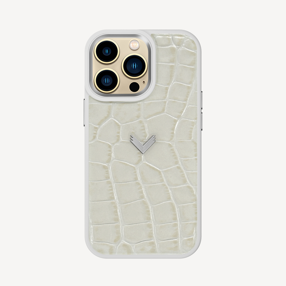 iPhone 13 Pro Max Phone Case, Calf Leather, Crocodile Texture
