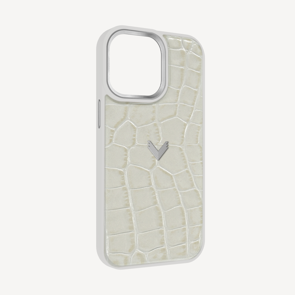 iPhone 14 Pro Max Phone Case, Calf Leather, Crocodile Texture