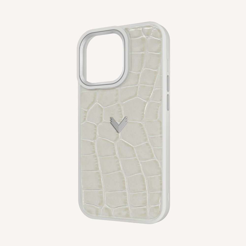 iPhone 14 Pro Phone Case, Calf Leather, Crocodile Texture
