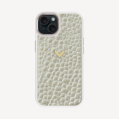 iPhone 15 Phone Case, Calf Leather, Crocodile Texture