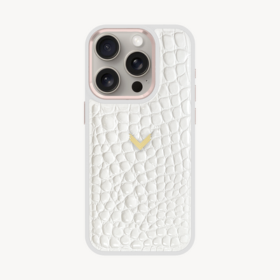 iPhone 15 Pro Phone Case, Calf Leather, Crocodile Texture