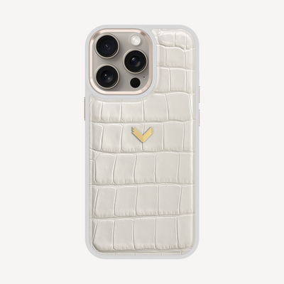 iPhone 15 Pro Phone Case, Calf Leather, Crocodile Texture