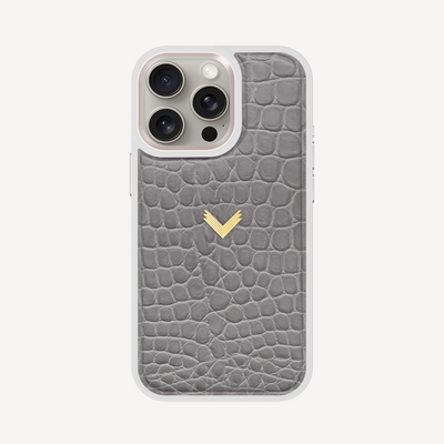 iPhone 15 Pro Max Phone Case, Calf Leather, Crocodile Texture