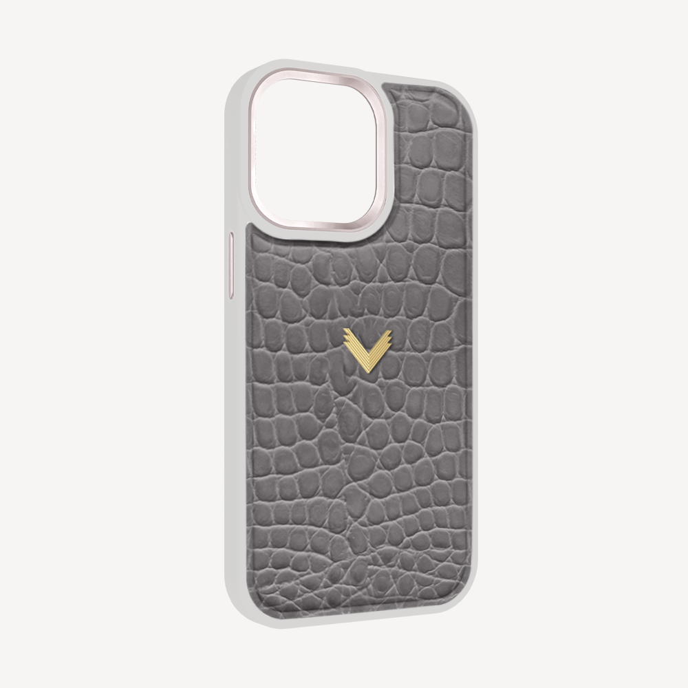 iPhone 15 Pro Max Phone Case, Calf Leather, Crocodile Texture