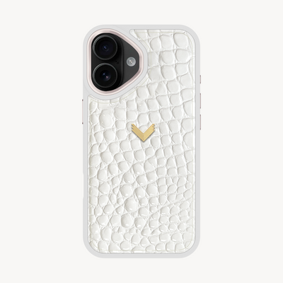 iPhone 16 Plus Phone Case, Calf Leather, Crocodile Texture