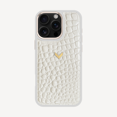 iPhone 16 Pro Max Phone Case, Calf Leather, Crocodile Texture