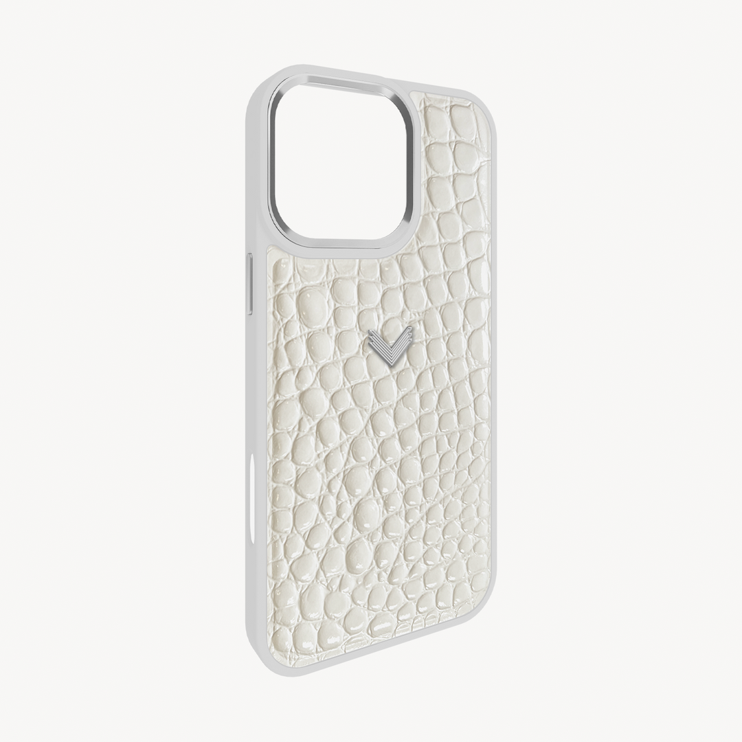 iPhone 16 Pro Phone Case, Calf Leather, Crocodile Texture