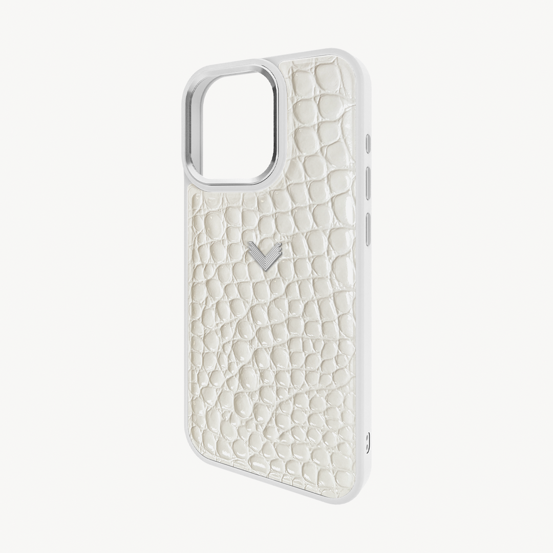 iPhone 16 Pro Phone Case, Calf Leather, Crocodile Texture