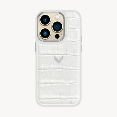 iPhone 13 Pro Phone Case, Calf Leather, Crocodile Texture
