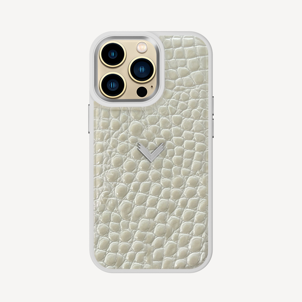 iPhone 13 Pro Phone Case, Calf Leather, Crocodile Texture