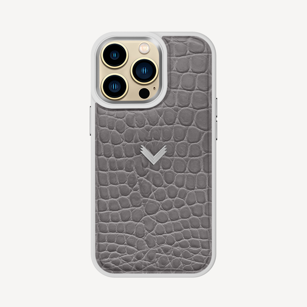 iPhone 14 Pro Phone Case, Calf Leather, Crocodile Texture