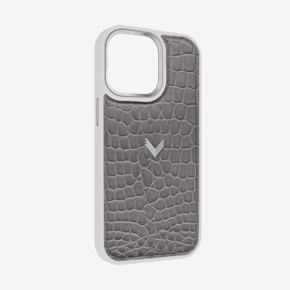 iPhone 14 Pro Phone Case, Calf Leather, Crocodile Texture