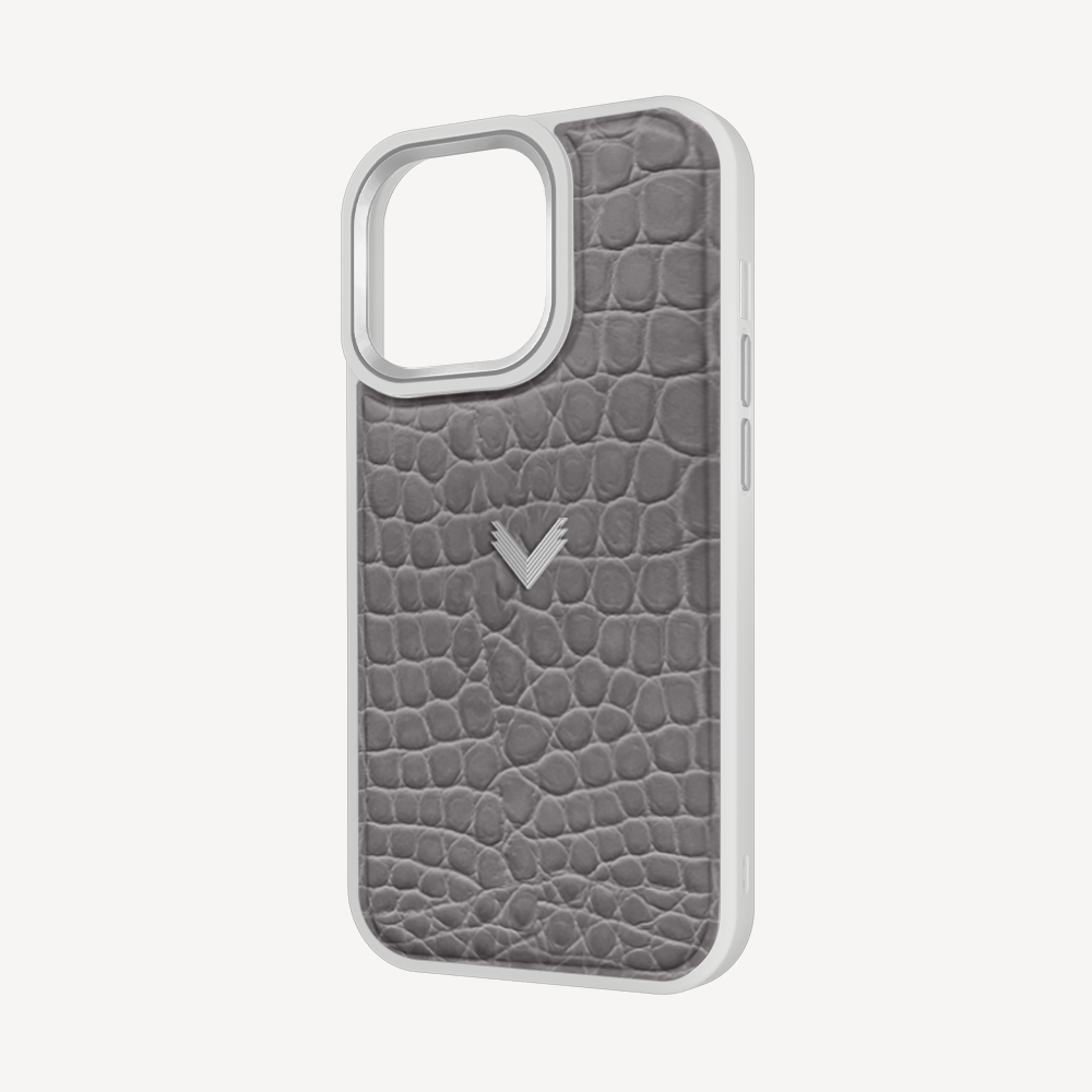 iPhone 14 Pro Phone Case, Calf Leather, Crocodile Texture