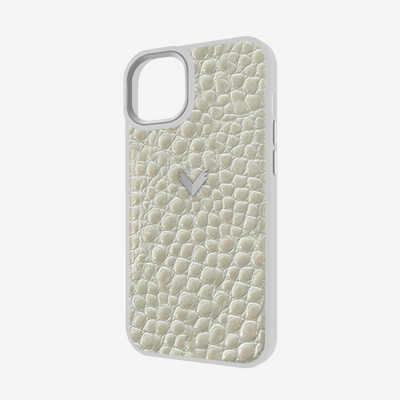 iPhone 15 Phone Case, Calf Leather, Crocodile Texture