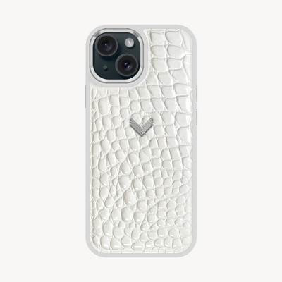 iPhone 15 Plus Phone Case, Calf Leather, Crocodile Texture