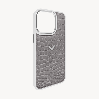 iPhone 15 Pro Phone Case, Calf Leather, Crocodile Texture