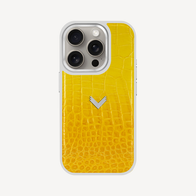 iPhone 15 Pro Phone Case, Calf Leather, Crocodile Texture