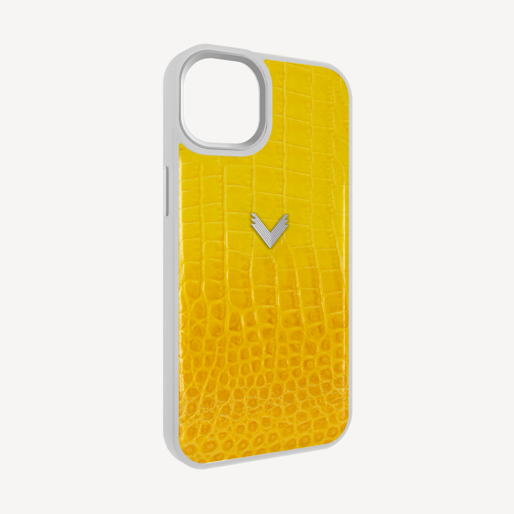 iPhone 15 Phone Case, Calf Leather, Crocodile Texture